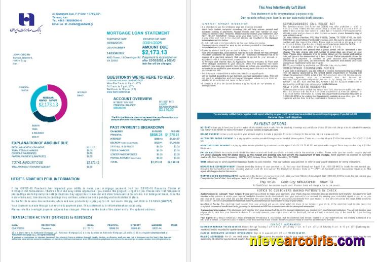 Iran Bank Sederat mortgage statement 1-2
